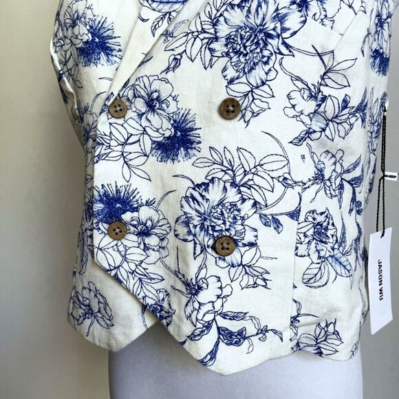 NWT JASON WU WHITE BLUE FLORAL LINEN BLEND HALTER BLAZER TOP WA50348-101-6PA - 2 - Picture 6 of 12